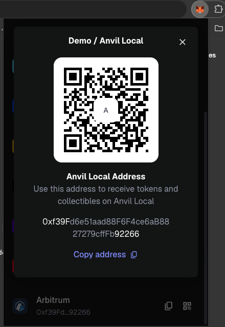 MetaMask: Anvil Local address for receiving tokens