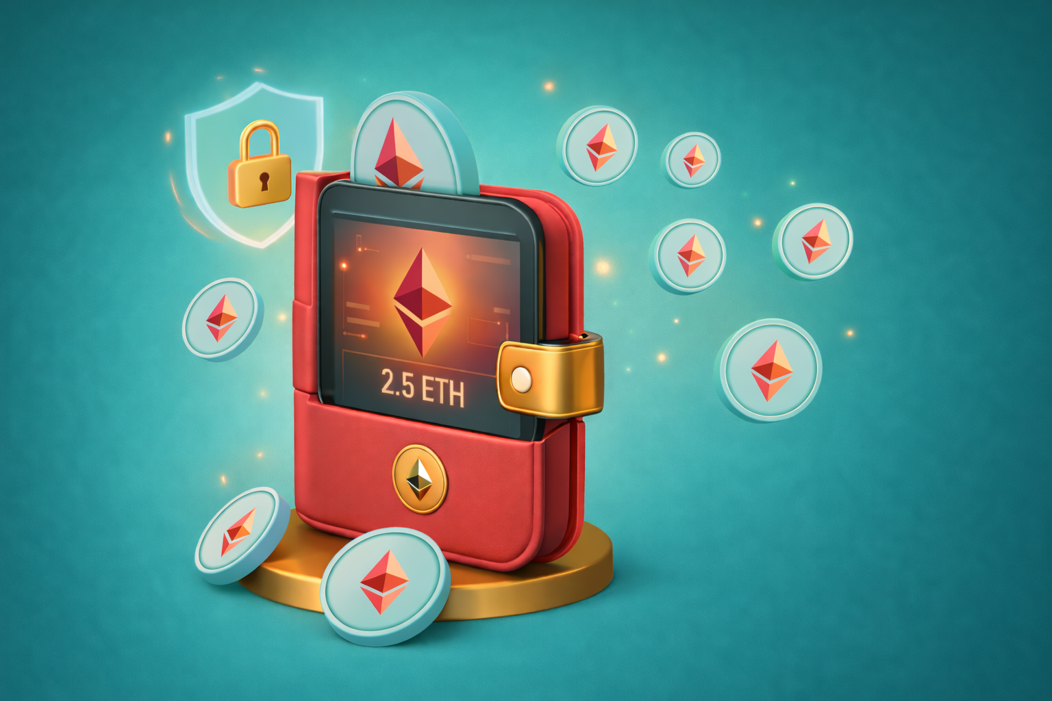 Ethereum wallet and tokens illustration